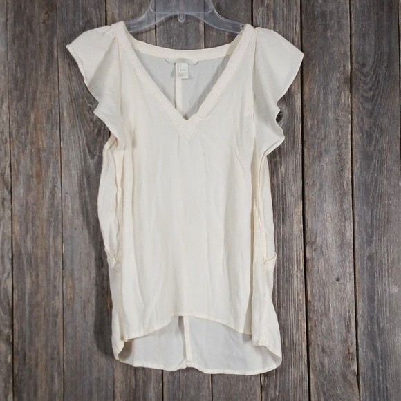 H&M Tops - H&M Ivory Cream Top Flutter Sleeves V Neck Boho